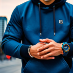 G-SHOCK - Urban Icon**
A confident young adult, fully clothed in stylish, modern streetwear, featuring a clean hoodie and dark jeans, stands in an urban setting. A vibrant G-SHOCK watch is prominently displayed on their wrist. The background showcases a blurred cityscape with contemporary buildings and dynamic light reflections, conveying an energetic and cool atmosphere. Professional photography, high quality, realistic, safe for work, appropriate content, fully clothed, professional dress, perfect anatomy, correct proportions, natural pose, well-formed hands, proper finger count, natural body proportions.

**