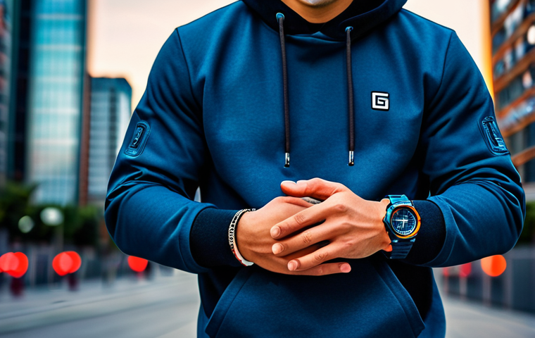 G-SHOCK - Urban Icon**
A confident young adult, fully clothed in stylish, modern streetwear, featuring a clean hoodie and dark jeans, stands in an urban setting. A vibrant G-SHOCK watch is prominently displayed on their wrist. The background showcases a blurred cityscape with contemporary buildings and dynamic light reflections, conveying an energetic and cool atmosphere. Professional photography, high quality, realistic, safe for work, appropriate content, fully clothed, professional dress, perfect anatomy, correct proportions, natural pose, well-formed hands, proper finger count, natural body proportions.

**