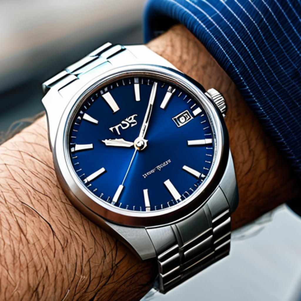 스위스 시계 브랜드 순위 - Tissot PRX Blue Dial**

"A professional wearing a Tissot PRX with a blue dial, fully clothed, in a m...
