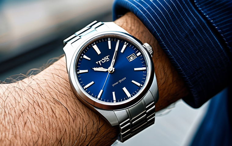 스위스 시계 브랜드 순위 - Tissot PRX Blue Dial**

"A professional wearing a Tissot PRX with a blue dial, fully clothed, in a m...