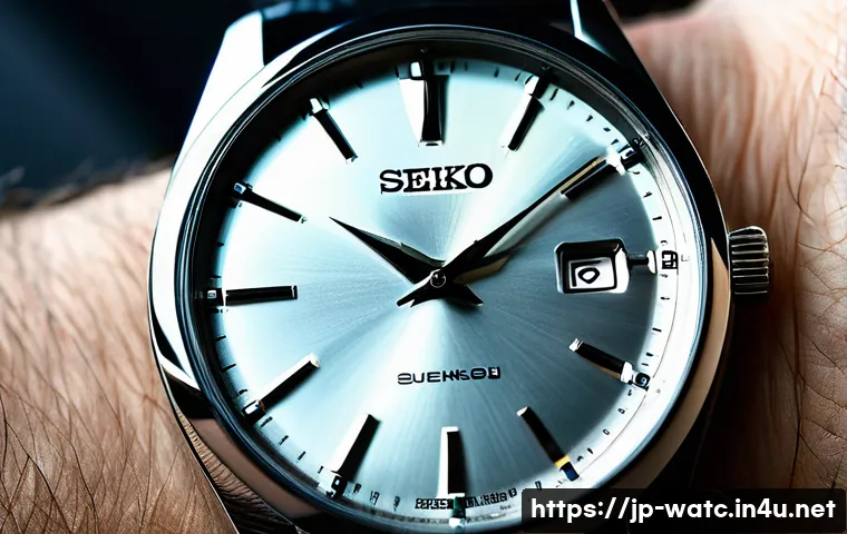 세이코 시계의 기술적 진화 - A close-up shot of a luxurious Seiko Spring Drive wristwatch on a sleek black leather strap, showcas...
