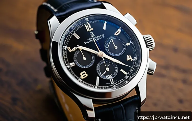 크로노미터 인증 시계란 - A close-up, hyper-realistic image of a luxury Swiss chronometer wristwatch on a wooden table in soft...